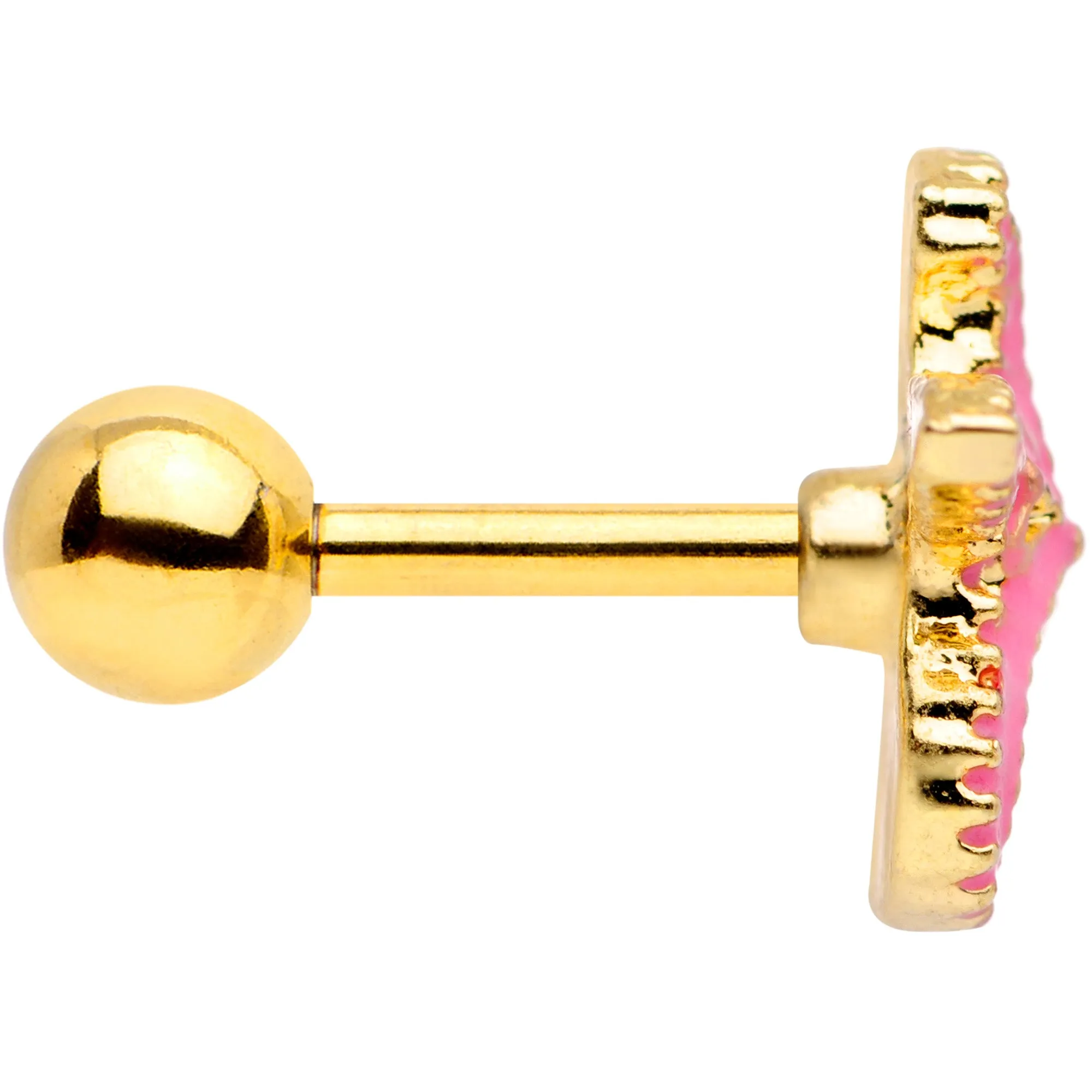 16 Gauge 1/4 Gold Tone Pink Nautical Starfish Beach Cartilage Tragus