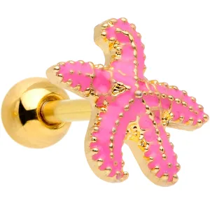 16 Gauge 1/4 Gold Tone Pink Nautical Starfish Beach Cartilage Tragus