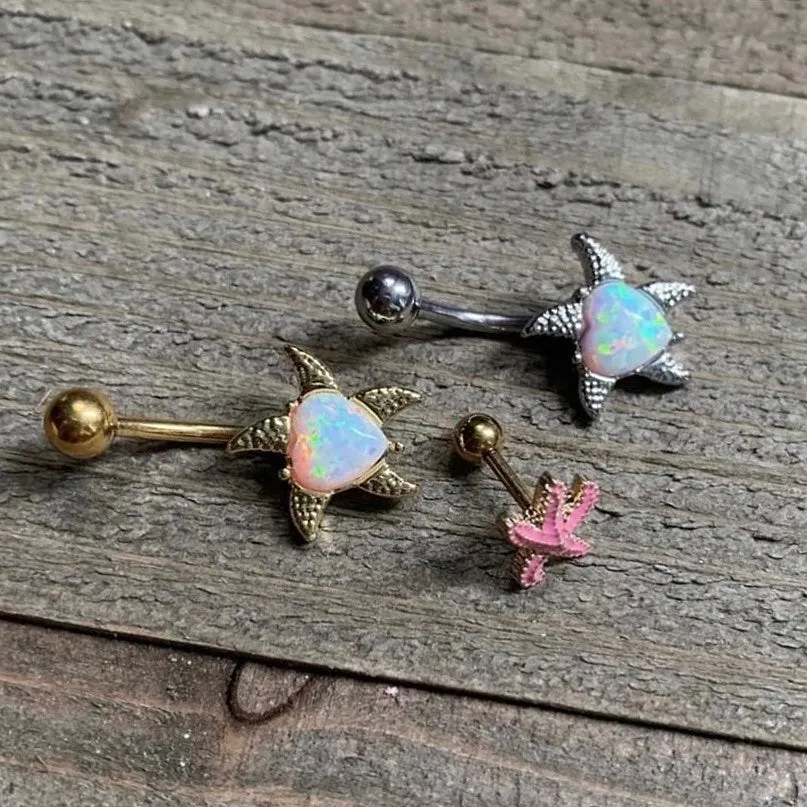 16 Gauge 1/4 Gold Tone Pink Nautical Starfish Beach Cartilage Tragus
