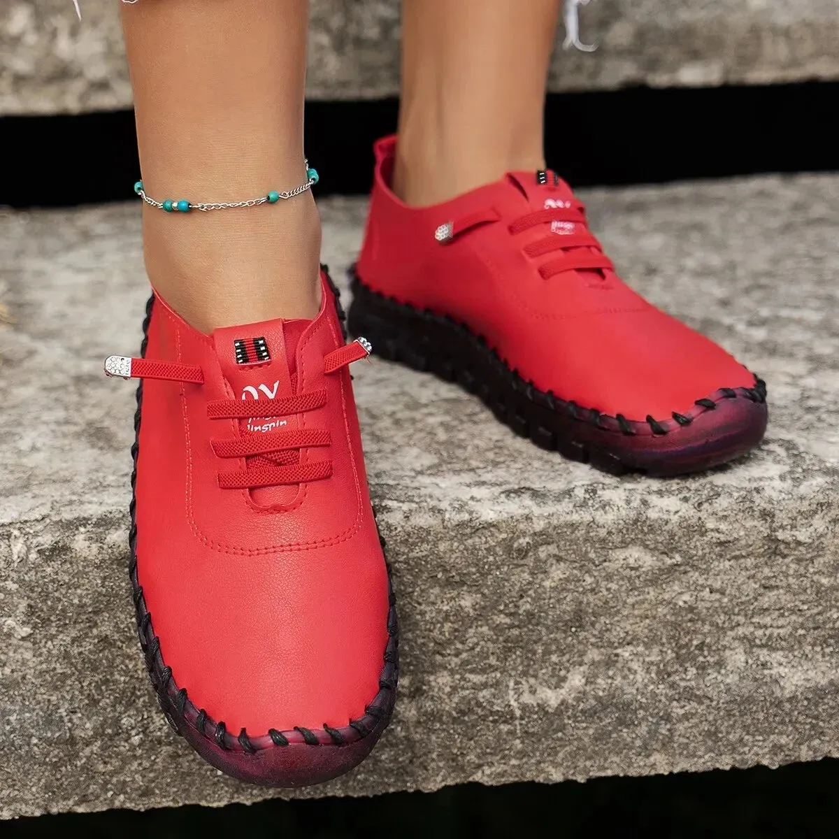 2022 New Spring Women's Casual Platform Loafers: Lace-Up Leather Flats and Slip-On Mom Shoes - Mujer Zapatos Chaussure Femme