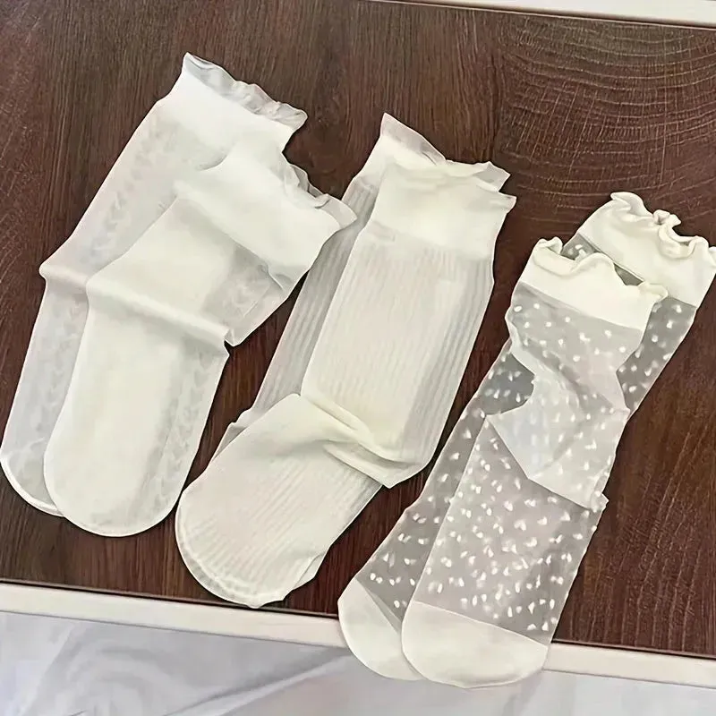 3 Pairs of Soft & Gentle Girls Ultra-thin Crew Socks - Exceptionally Comfy, Breathable, and Super Thin - Adorable Princess Style for Spring and Summer Seasons