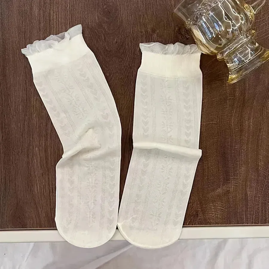 3 Pairs of Soft & Gentle Girls Ultra-thin Crew Socks - Exceptionally Comfy, Breathable, and Super Thin - Adorable Princess Style for Spring and Summer Seasons