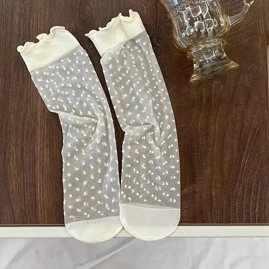 3 Pairs of Soft & Gentle Girls Ultra-thin Crew Socks - Exceptionally Comfy, Breathable, and Super Thin - Adorable Princess Style for Spring and Summer Seasons