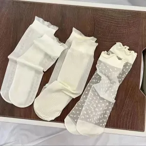 3 Pairs of Soft & Gentle Girls Ultra-thin Crew Socks - Exceptionally Comfy, Breathable, and Super Thin - Adorable Princess Style for Spring and Summer Seasons