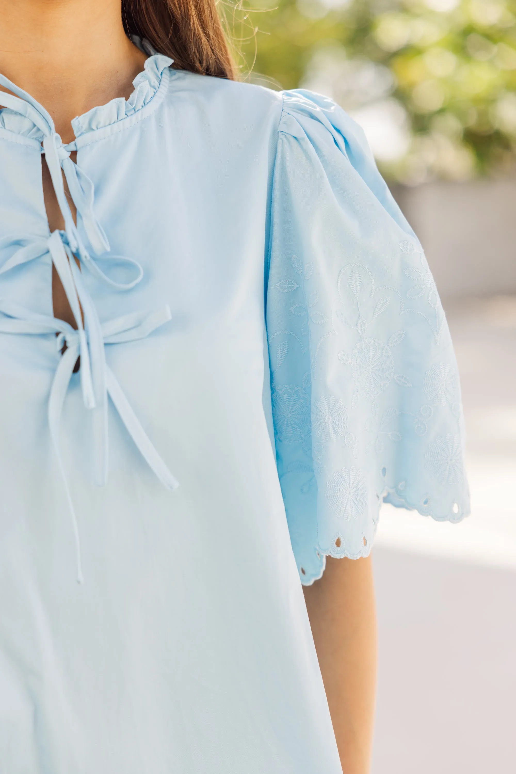 All About It Light Blue Embroidered Dress