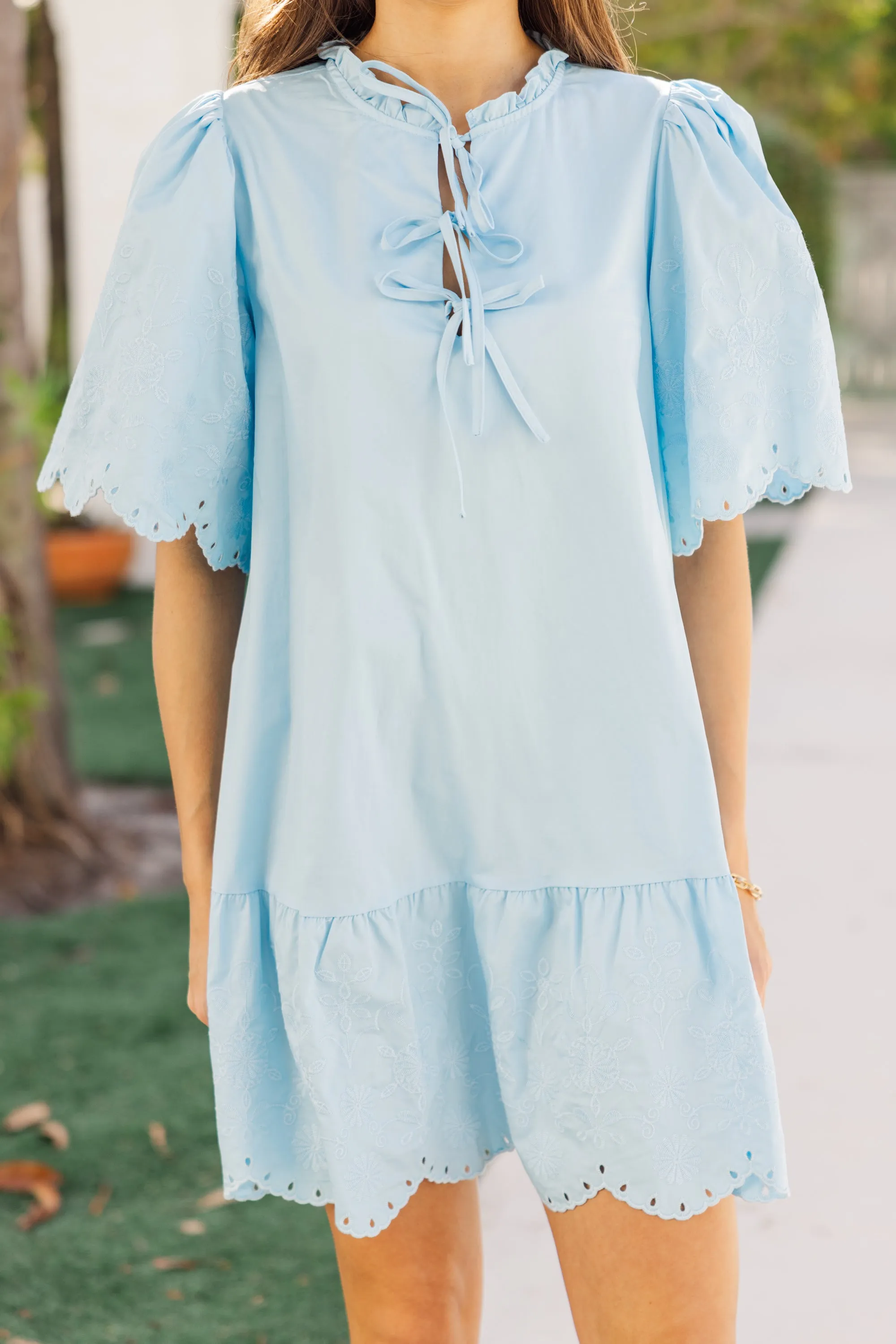 All About It Light Blue Embroidered Dress
