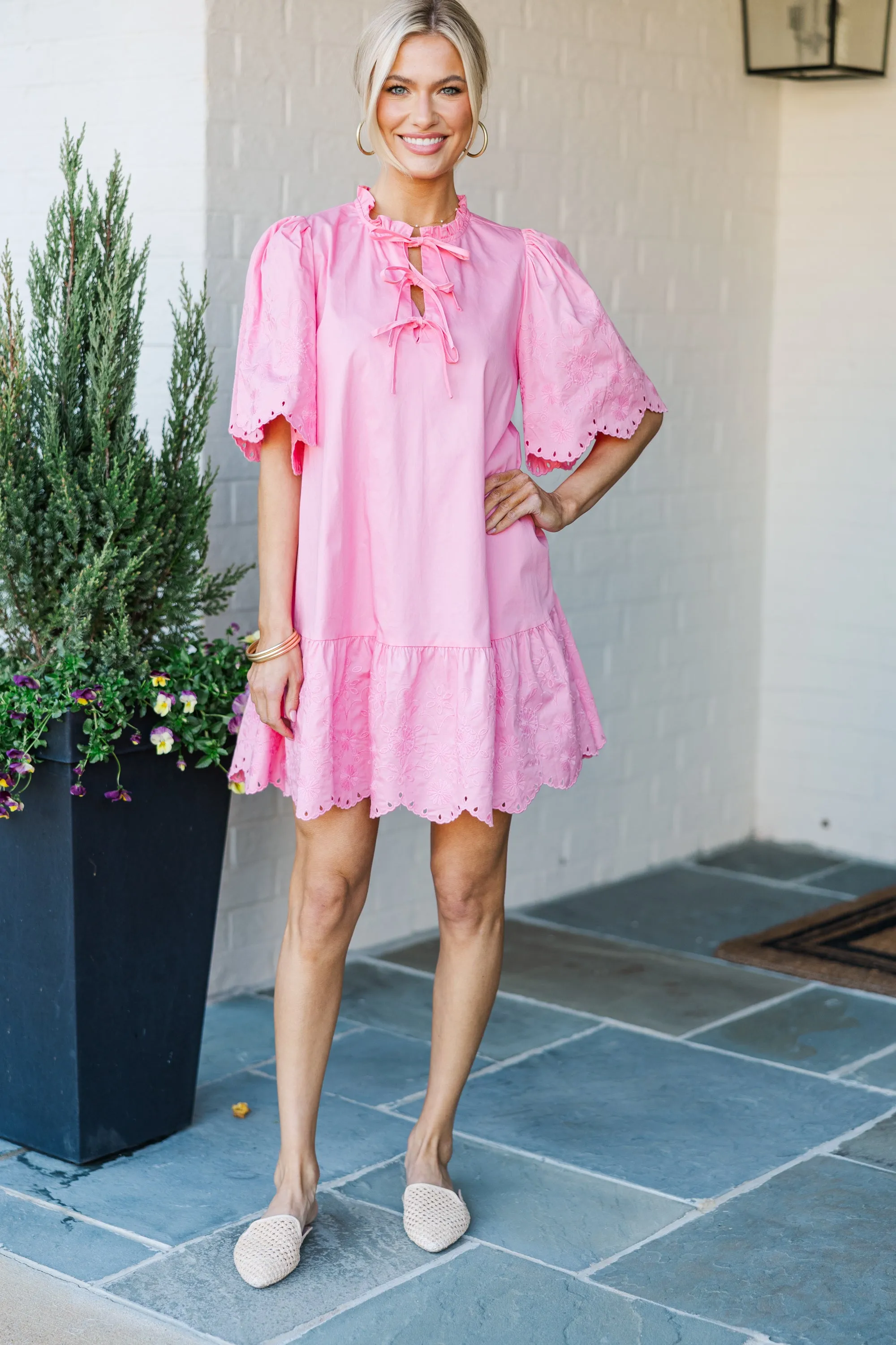 All About It Pink Embroidered Dress
