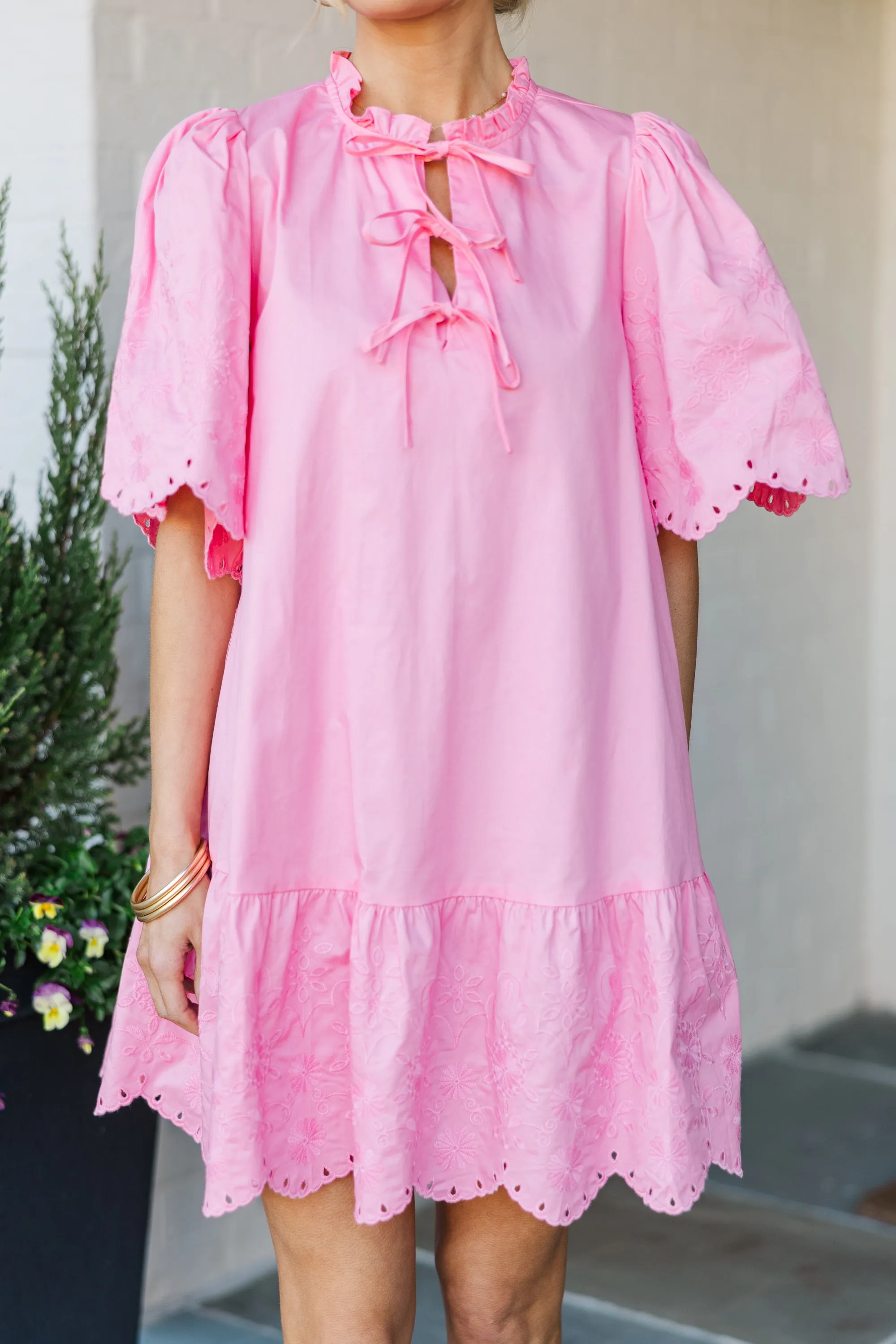 All About It Pink Embroidered Dress