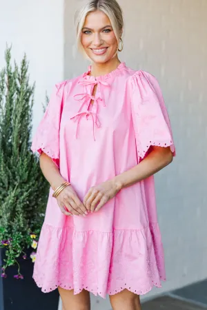 All About It Pink Embroidered Dress