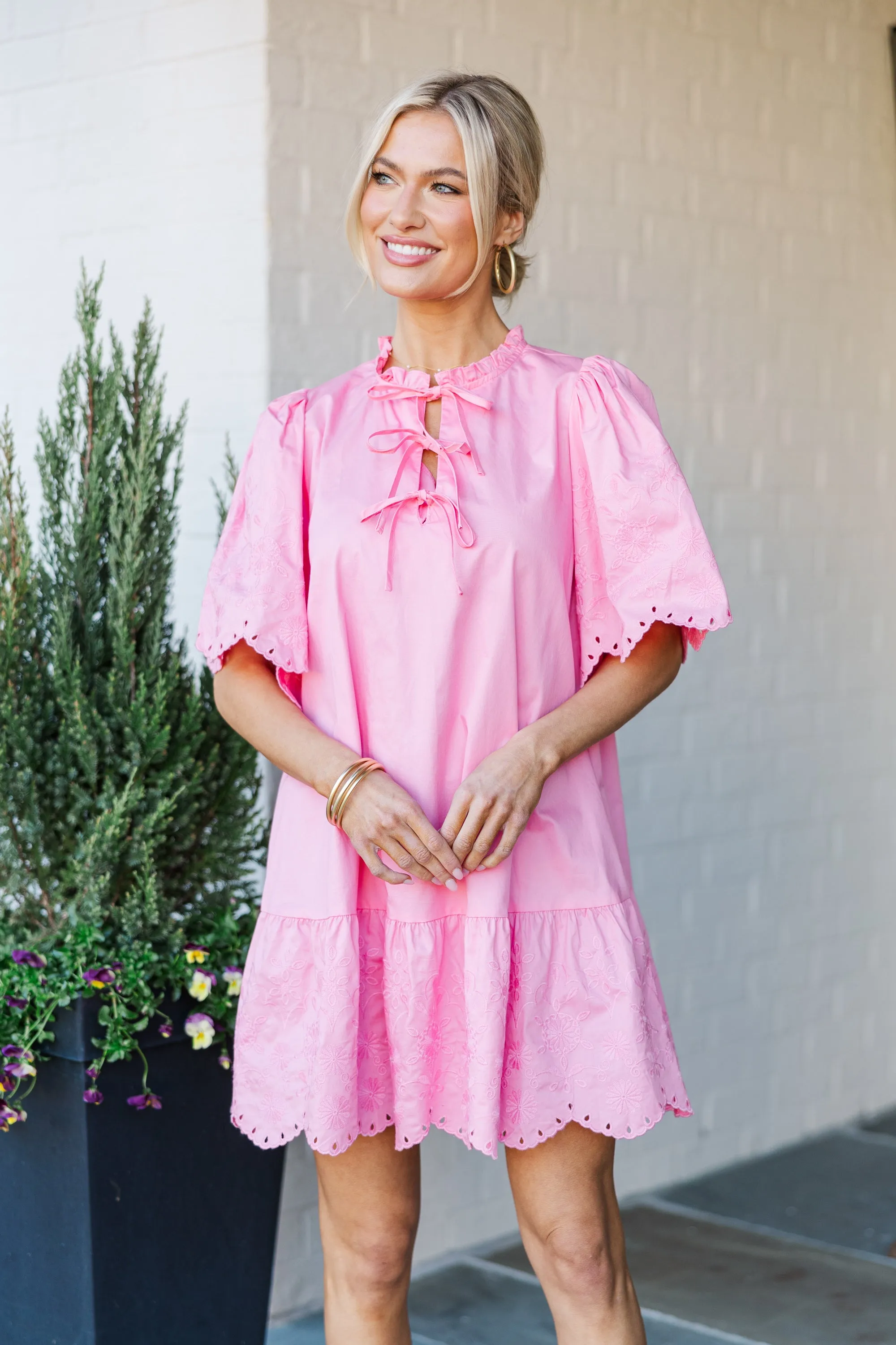All About It Pink Embroidered Dress