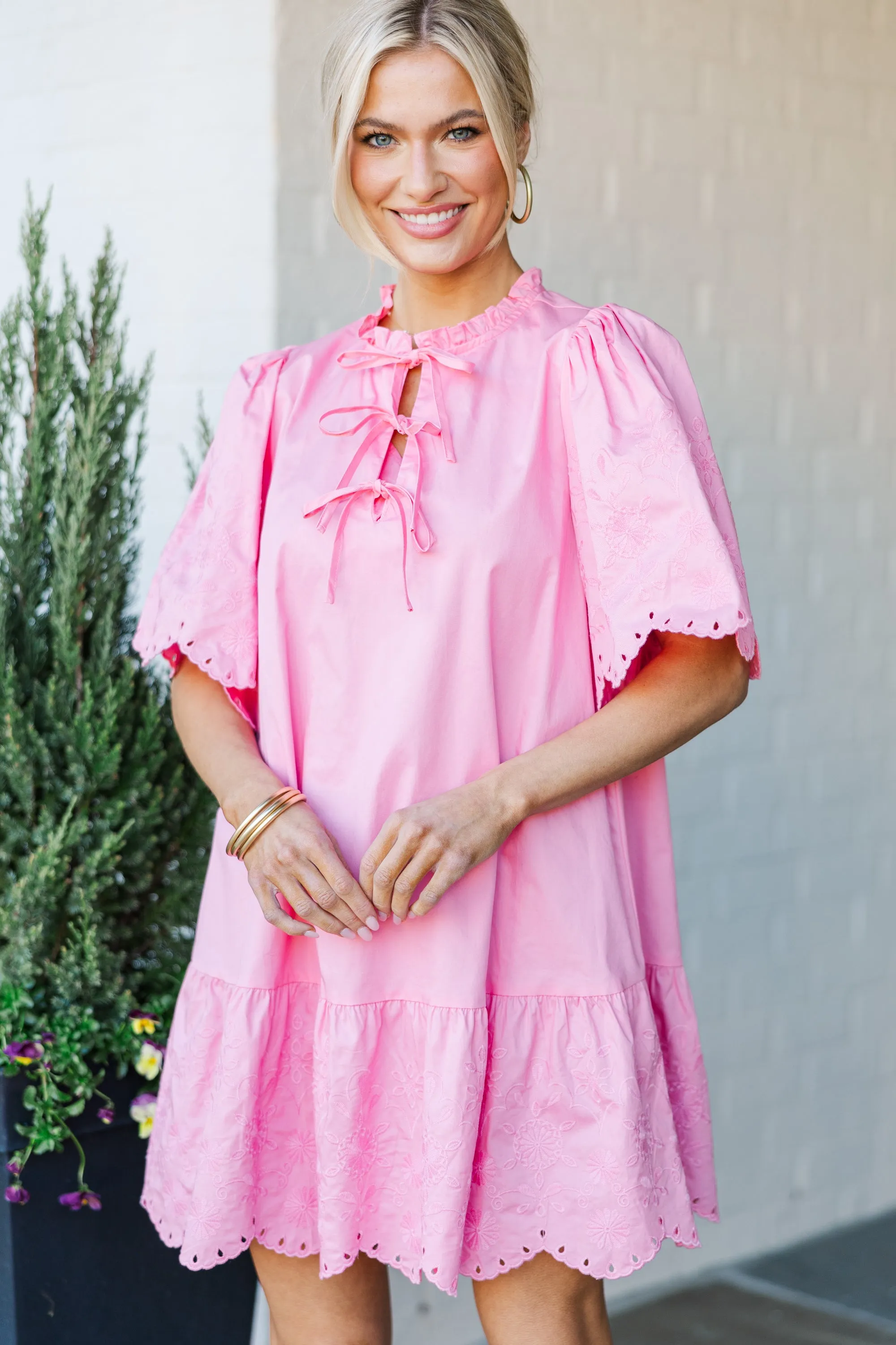All About It Pink Embroidered Dress