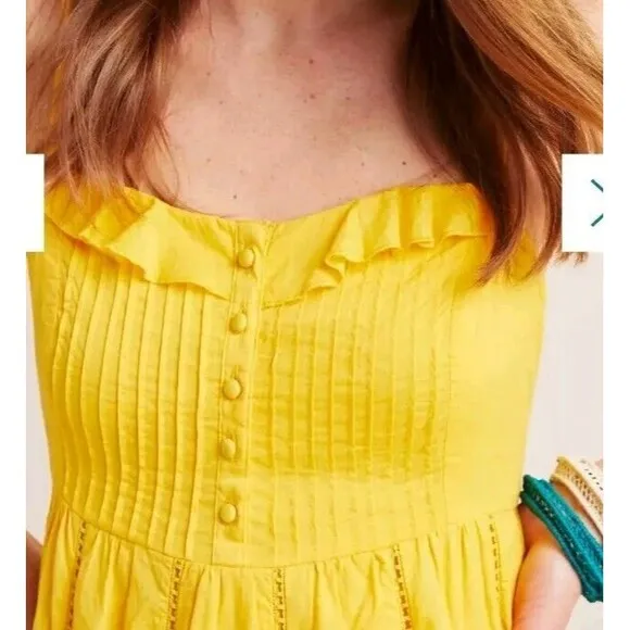 Anthropologie Maeve NEW Yellow Pintuck Button Front Maxi Dress Plus Size 2X Boho