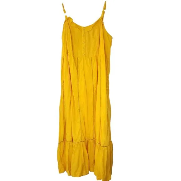 Anthropologie Maeve NEW Yellow Pintuck Button Front Maxi Dress Plus Size 2X Boho