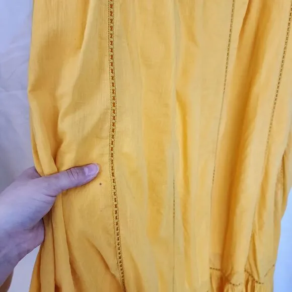 Anthropologie Maeve NEW Yellow Pintuck Button Front Maxi Dress Plus Size 2X Boho