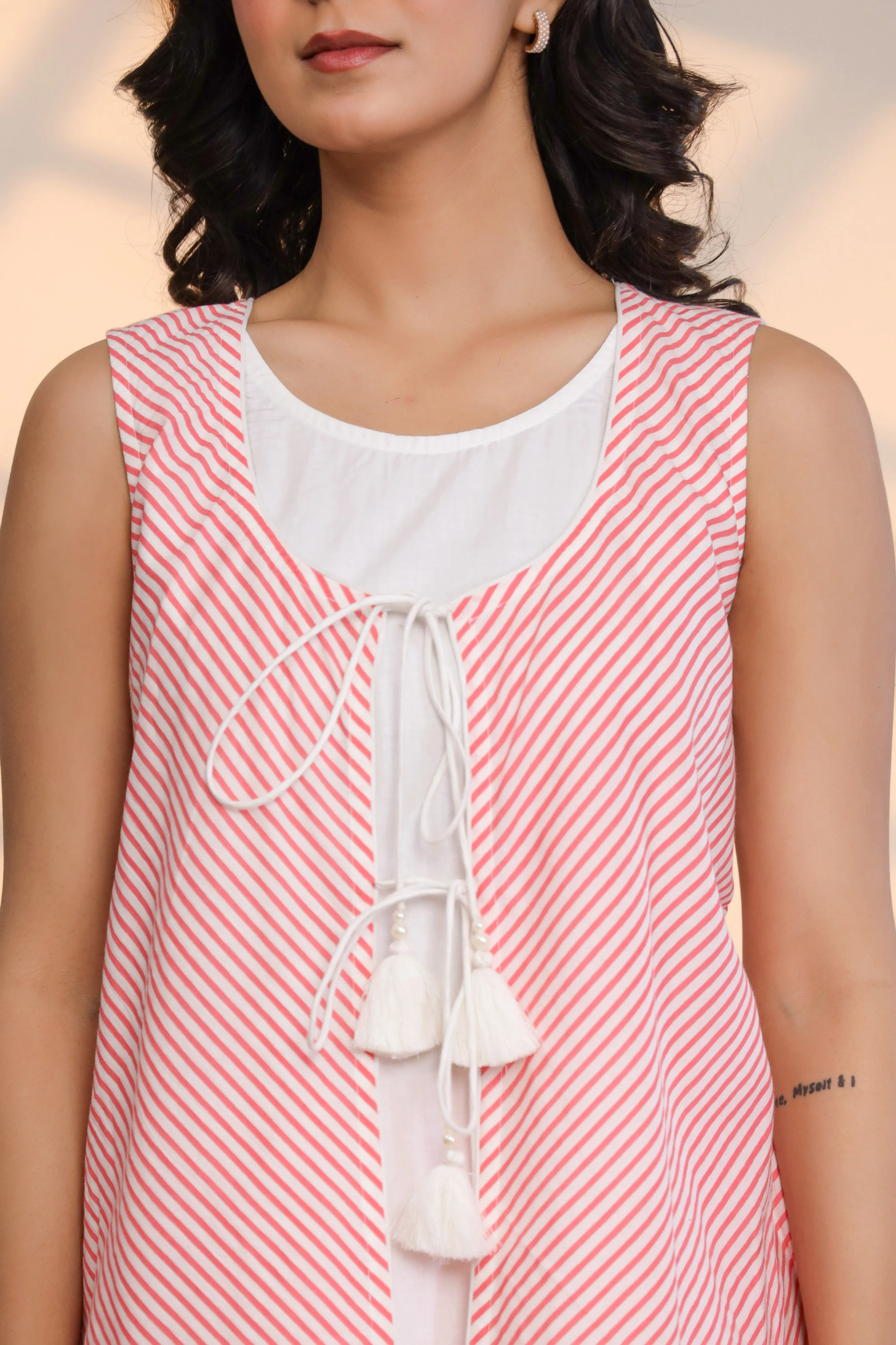 Ballet Pink Cotton Hand Block Printed Co- Ord Set  - By Ragavi