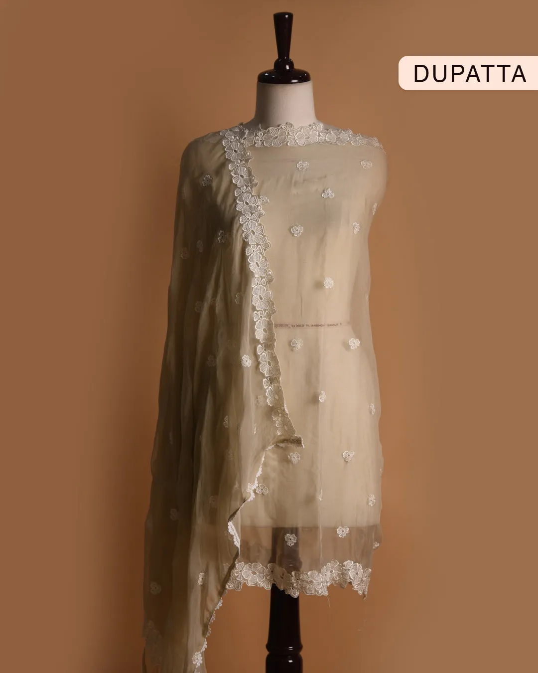 Beige Viscose Organza Digital Printed With Embroidery Unstitched Suit Fabric Set With Chiffon Dupatta