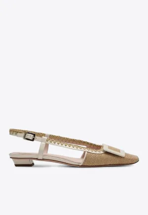 Belle Vivier Woven-Raffia Slingback Flats