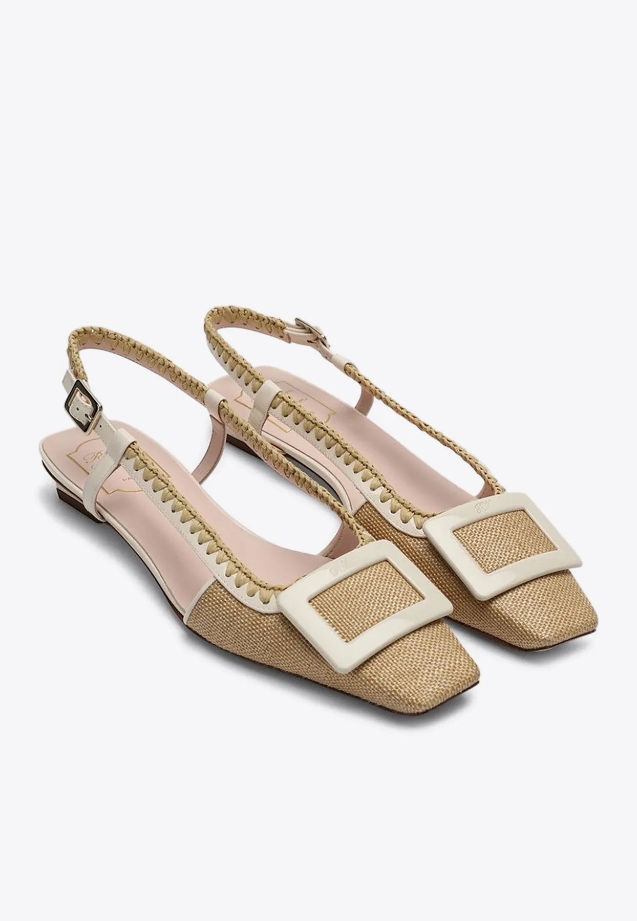 Belle Vivier Woven-Raffia Slingback Flats