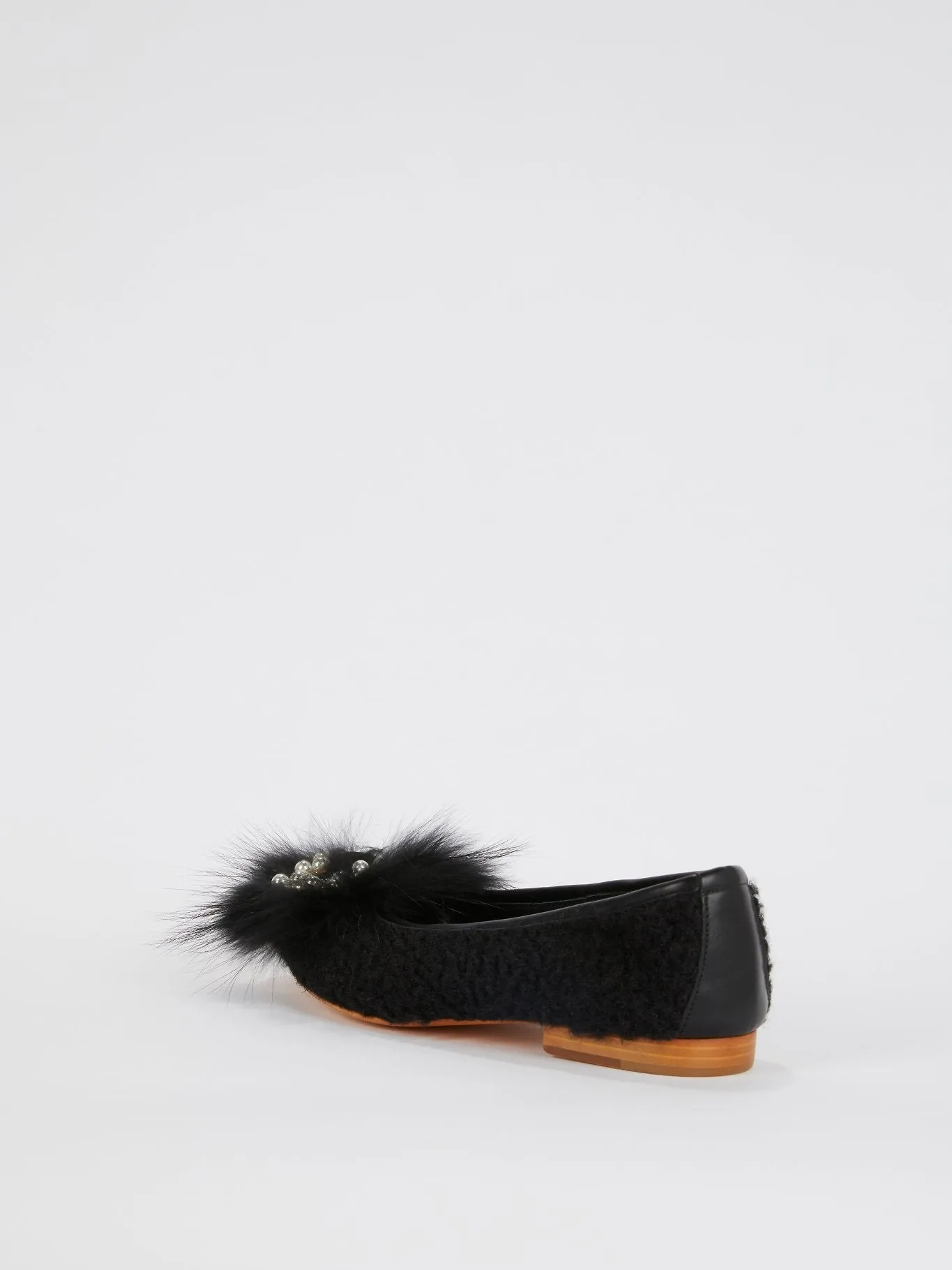 Black Embellished Sheep Fur Loafers