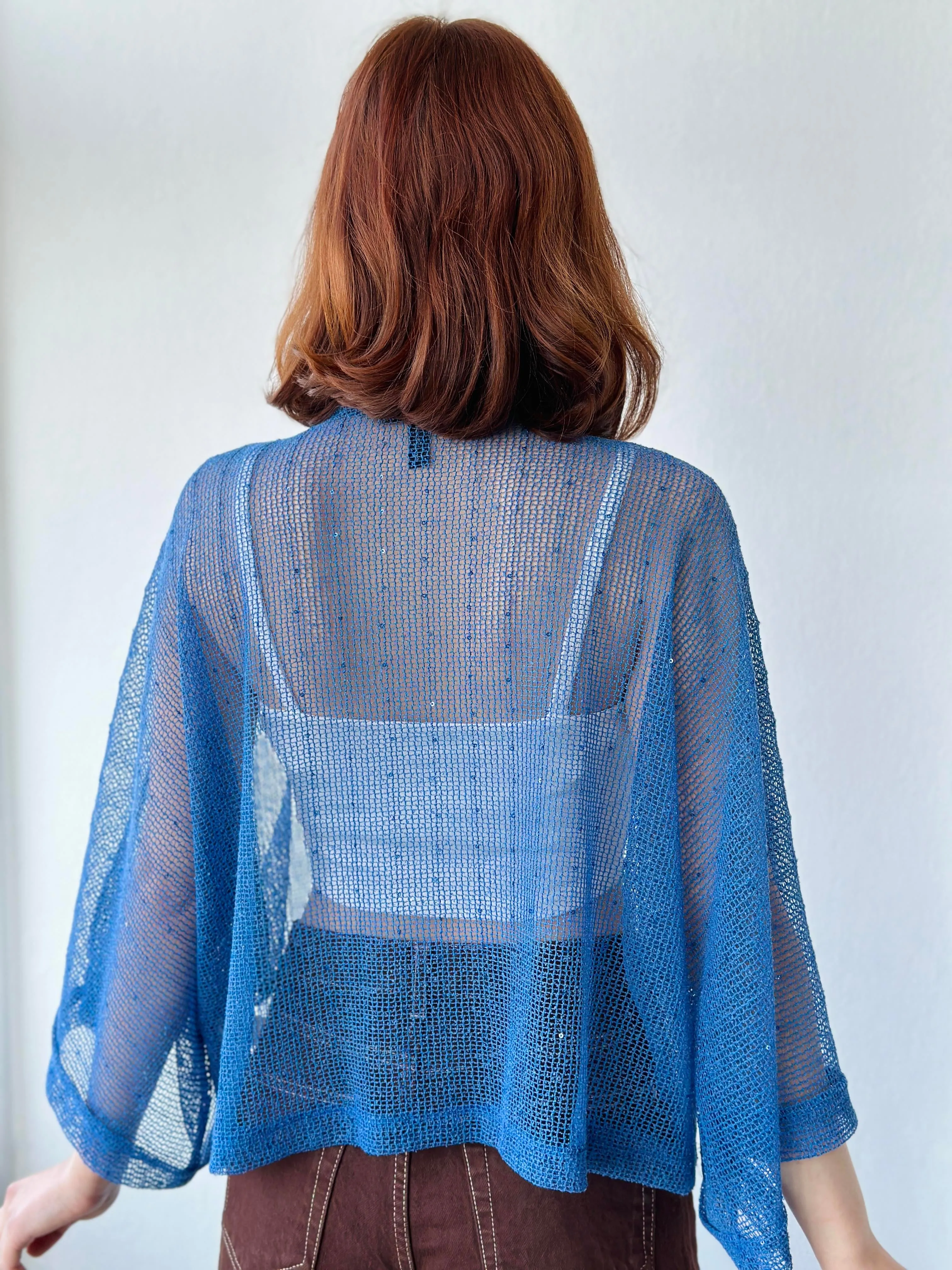 Blue Perforated Mesh Model Mini Kimono