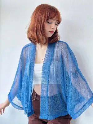 Blue Perforated Mesh Model Mini Kimono