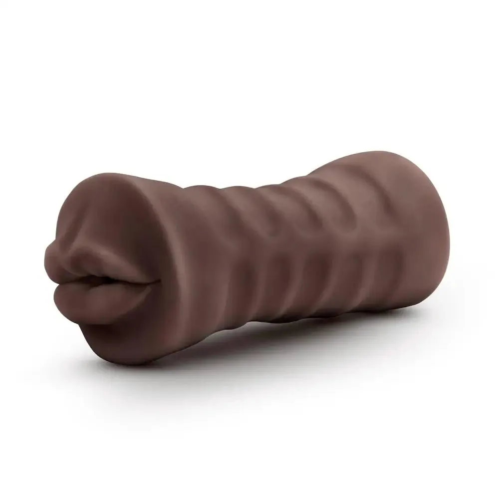 Blush Novelties Stretchy Realistic Feel Brown Mouth Vibrating Masturbator