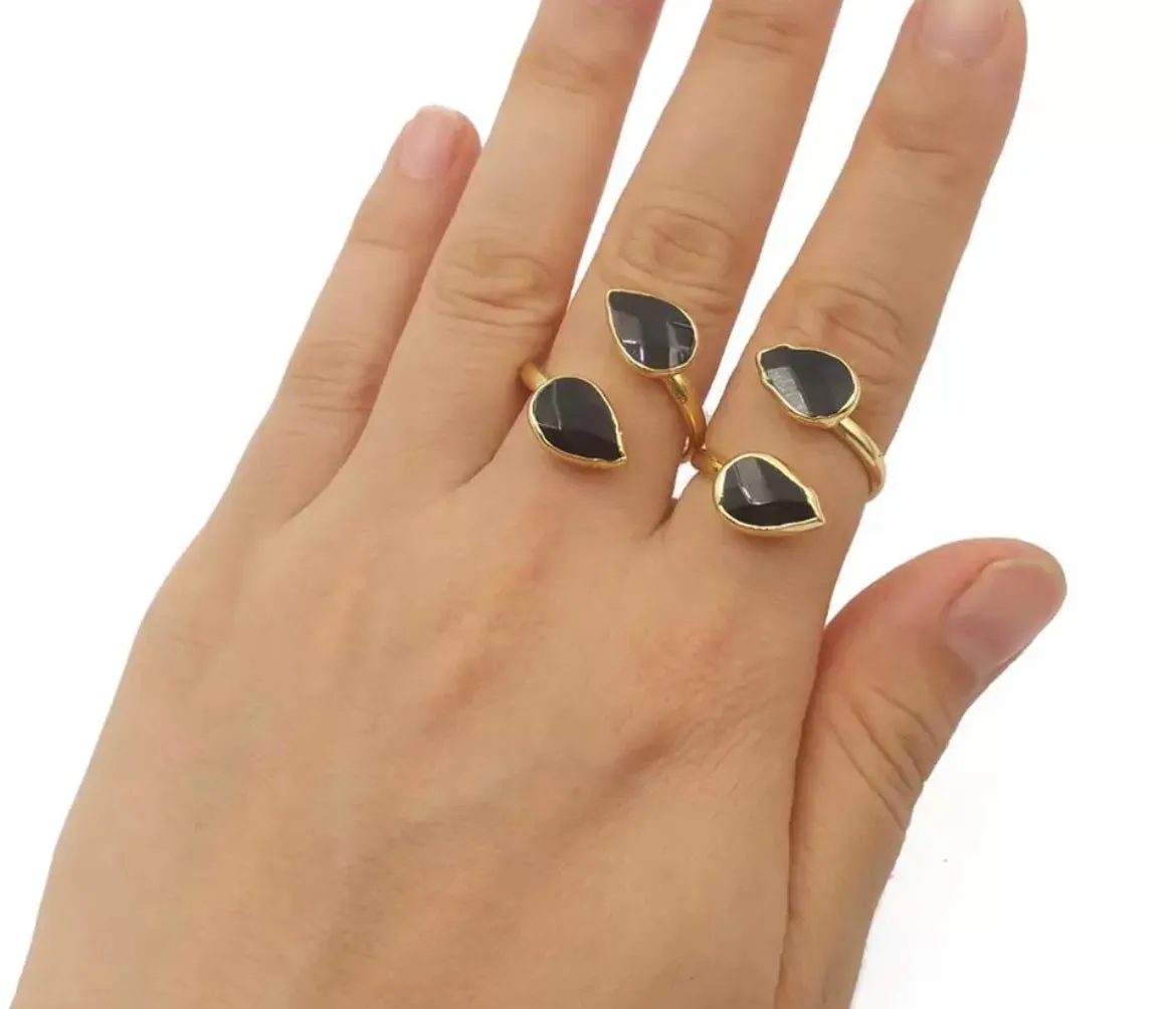 Boho & Mala Natural Black Stone Open Ring R1055