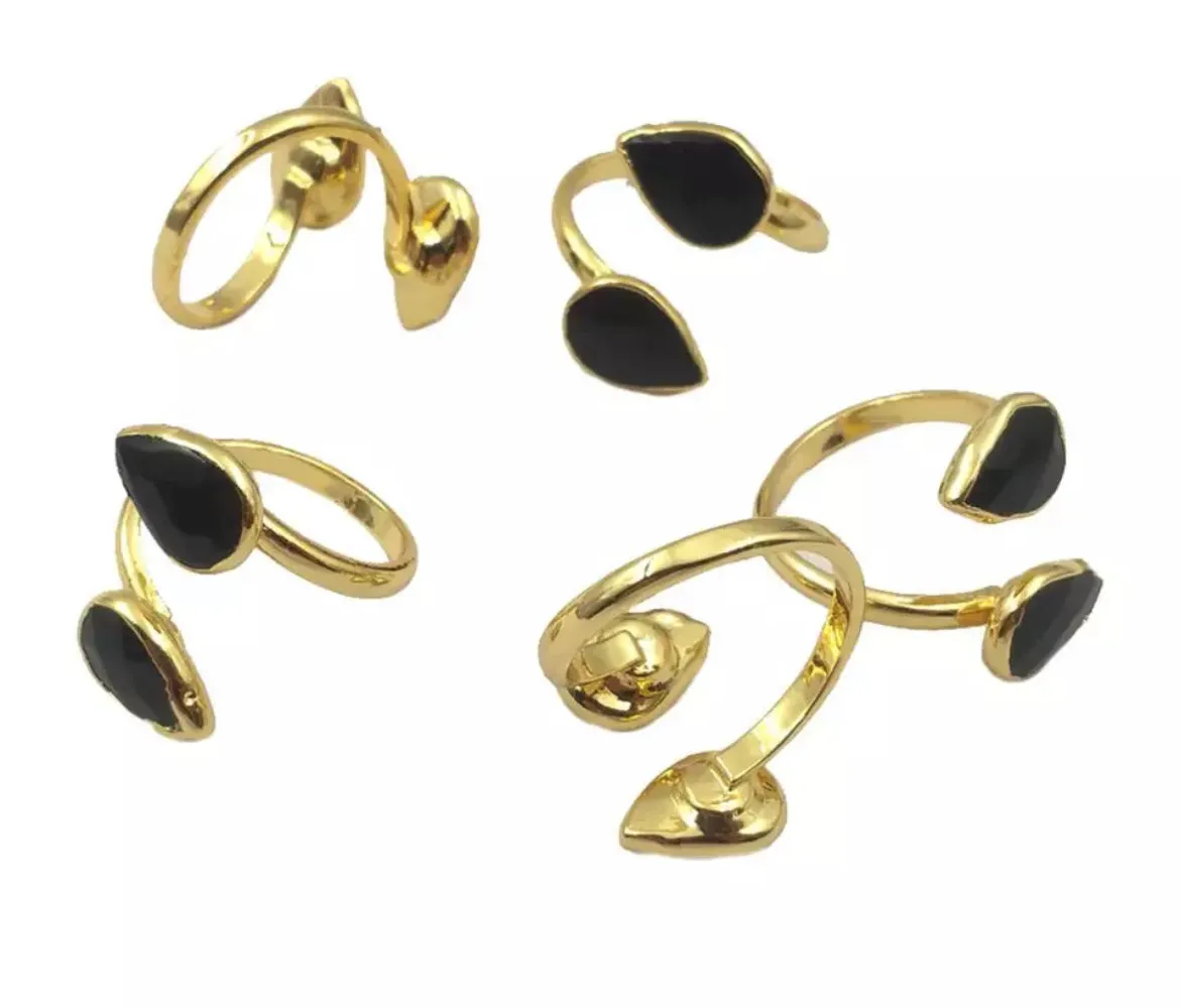 Boho & Mala Natural Black Stone Open Ring R1055