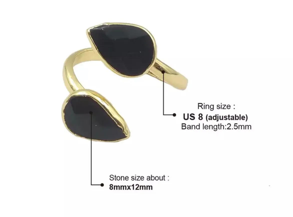 Boho & Mala Natural Black Stone Open Ring R1055