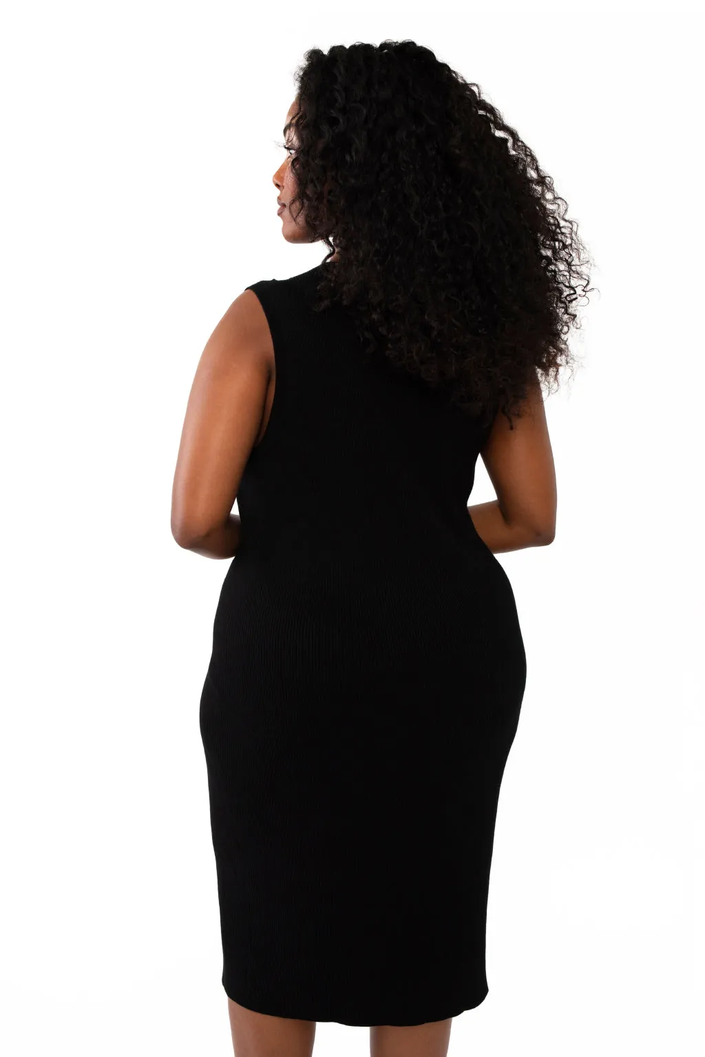 CAITLIN SLEEVELESS RIB DRESS - SLATE GREY