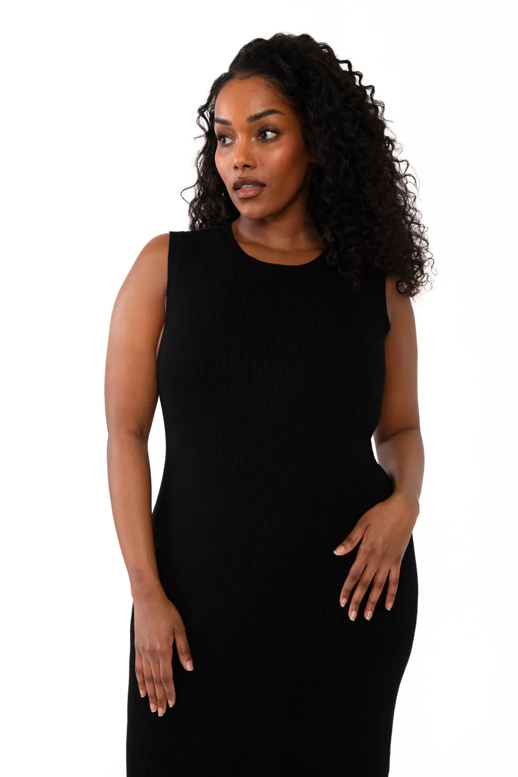 CAITLIN SLEEVELESS RIB DRESS - SLATE GREY