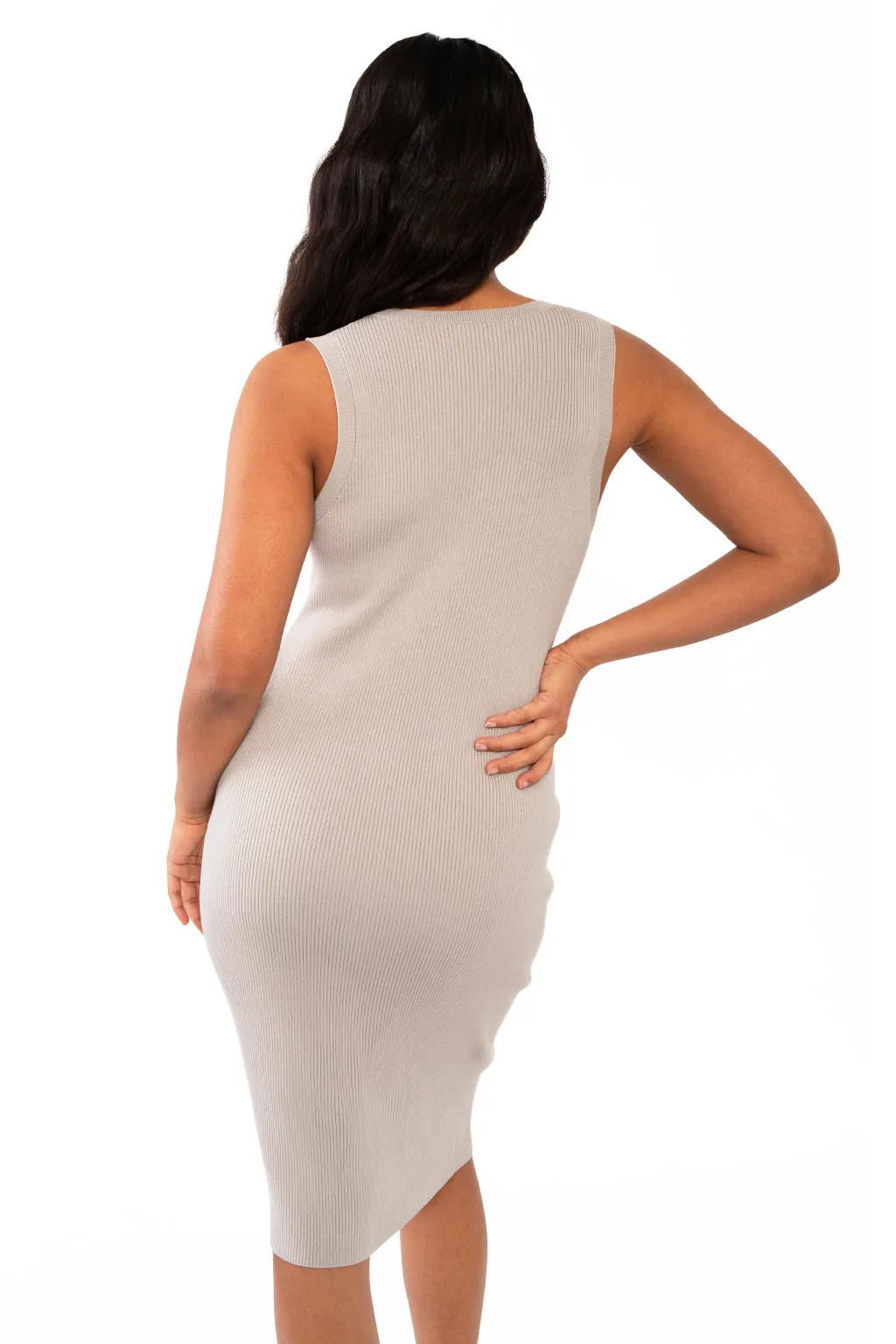 CAITLIN SLEEVELESS RIB DRESS - SLATE GREY