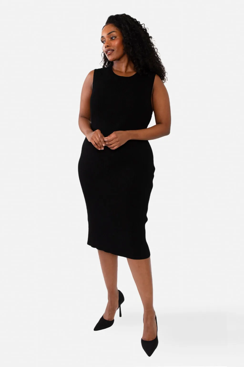 CAITLIN SLEEVELESS RIB DRESS - SLATE GREY