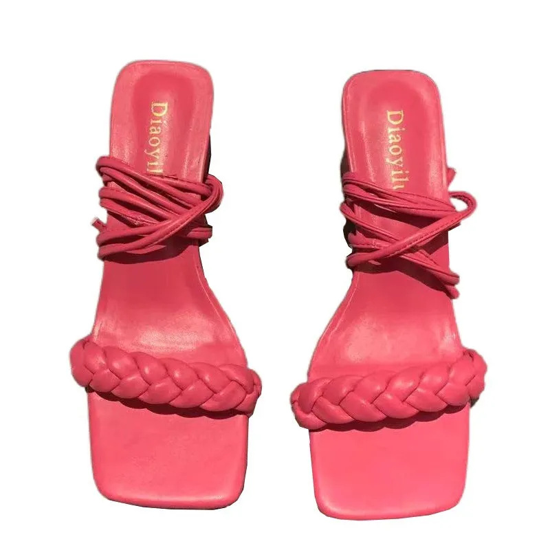 Candy Cross Strap Square  Woven Sandals