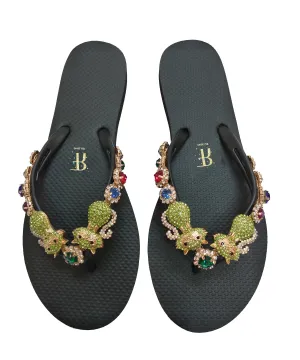 Cat Rhinestone Black Flip Flop