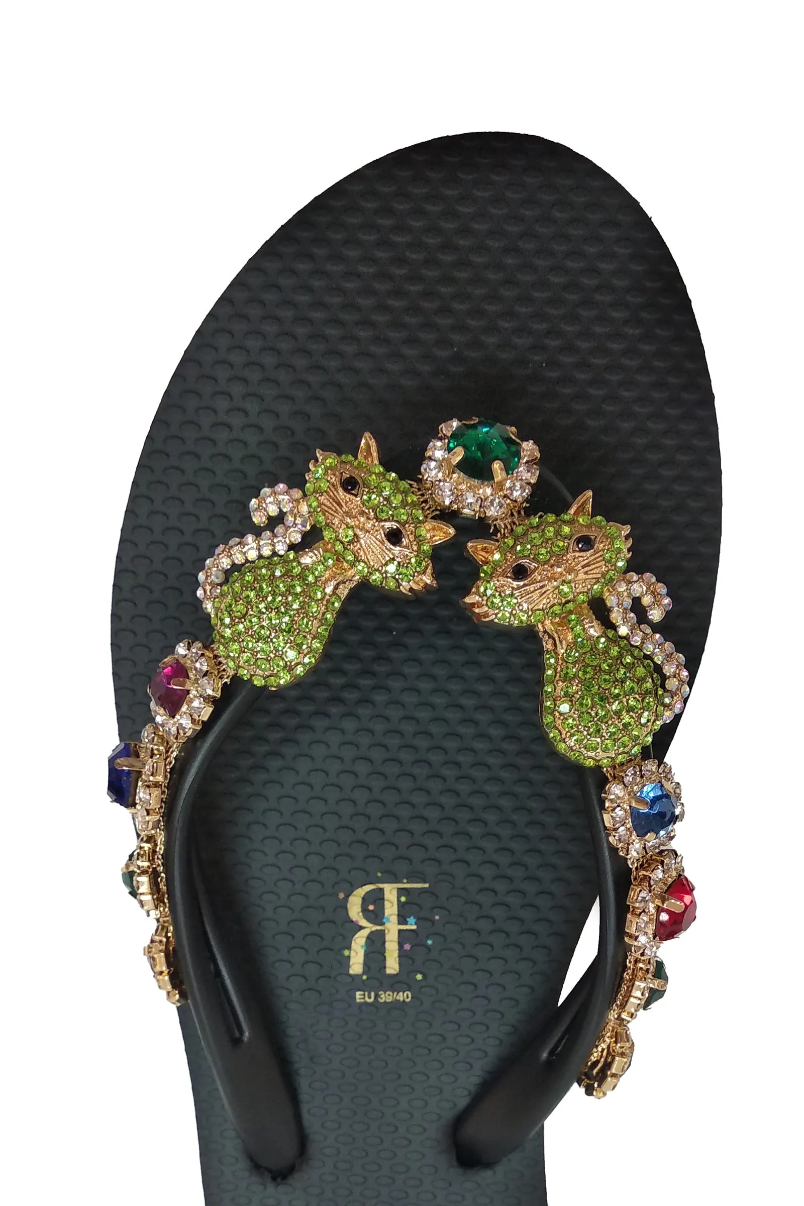 Cat Rhinestone Black Flip Flop