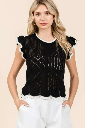 Chic Cap Sleeves: Mittoshop’s Openwork Knit Top With Contrast Trim Is In