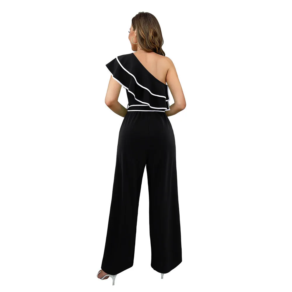 Chic Slash Shoulder Belted Wide-Leg Jumpsuit for Effortless Elegance