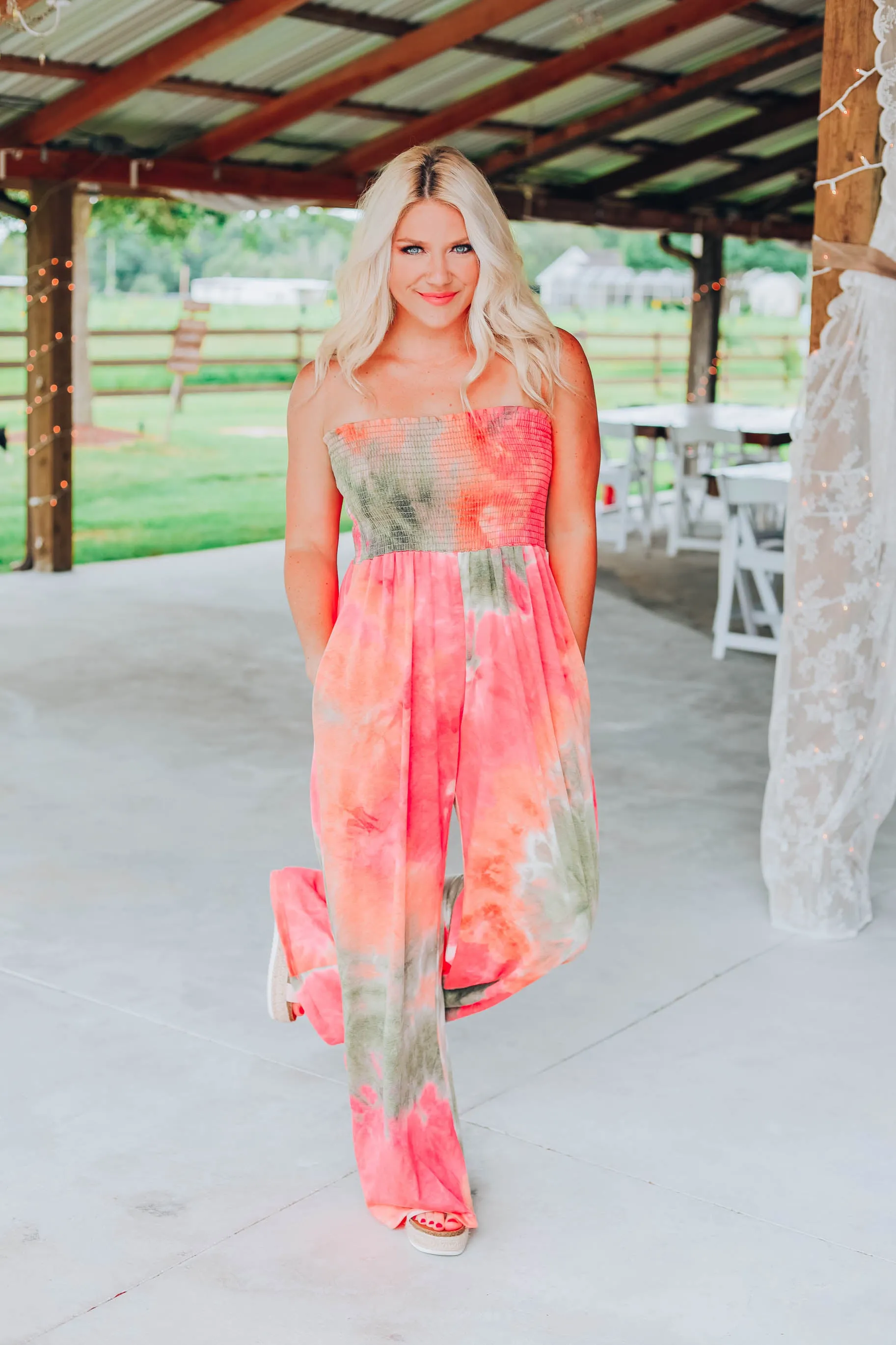 Chic Vibes Tie Dye Jumpsuit - Coral/Multi