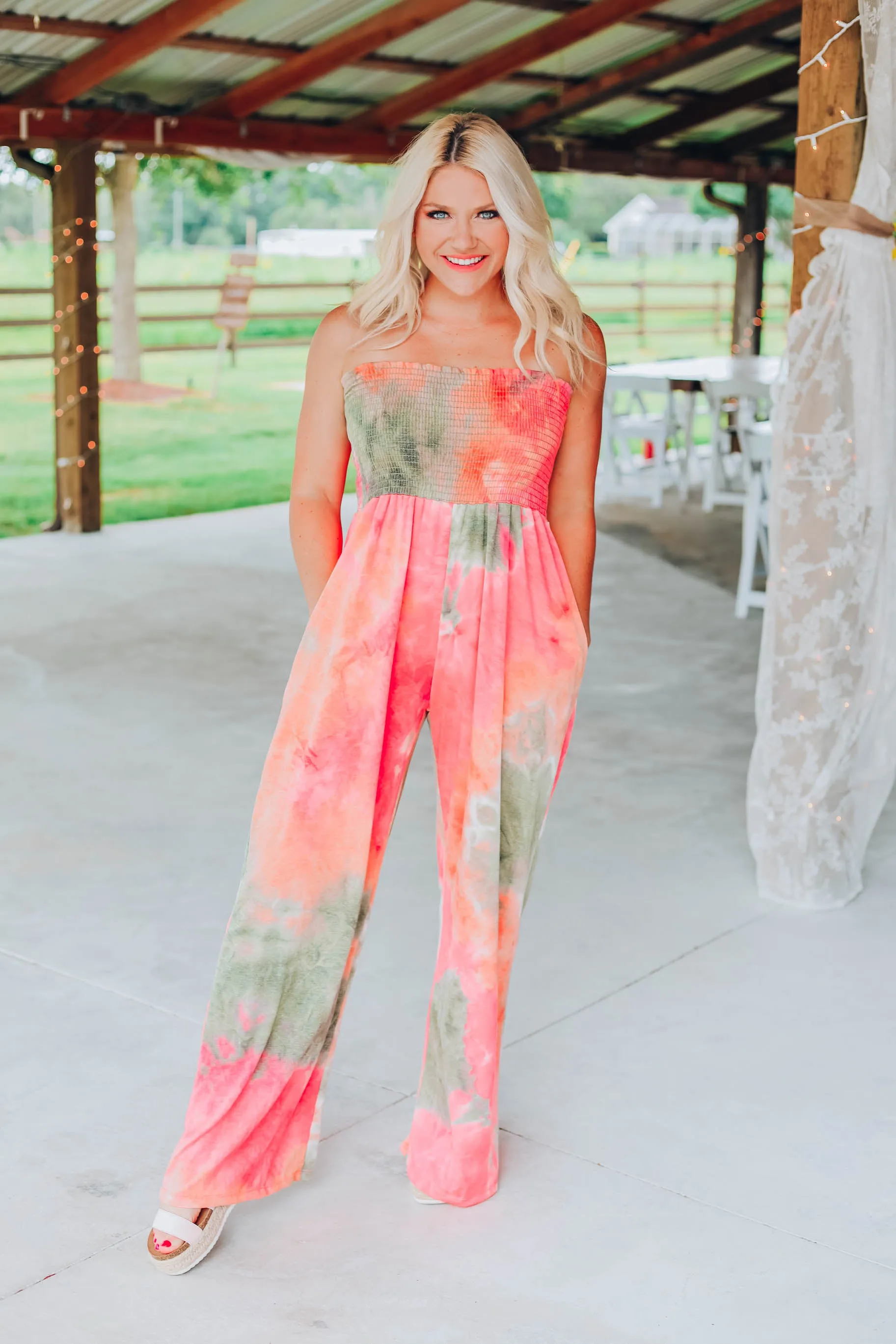 Chic Vibes Tie Dye Jumpsuit - Coral/Multi