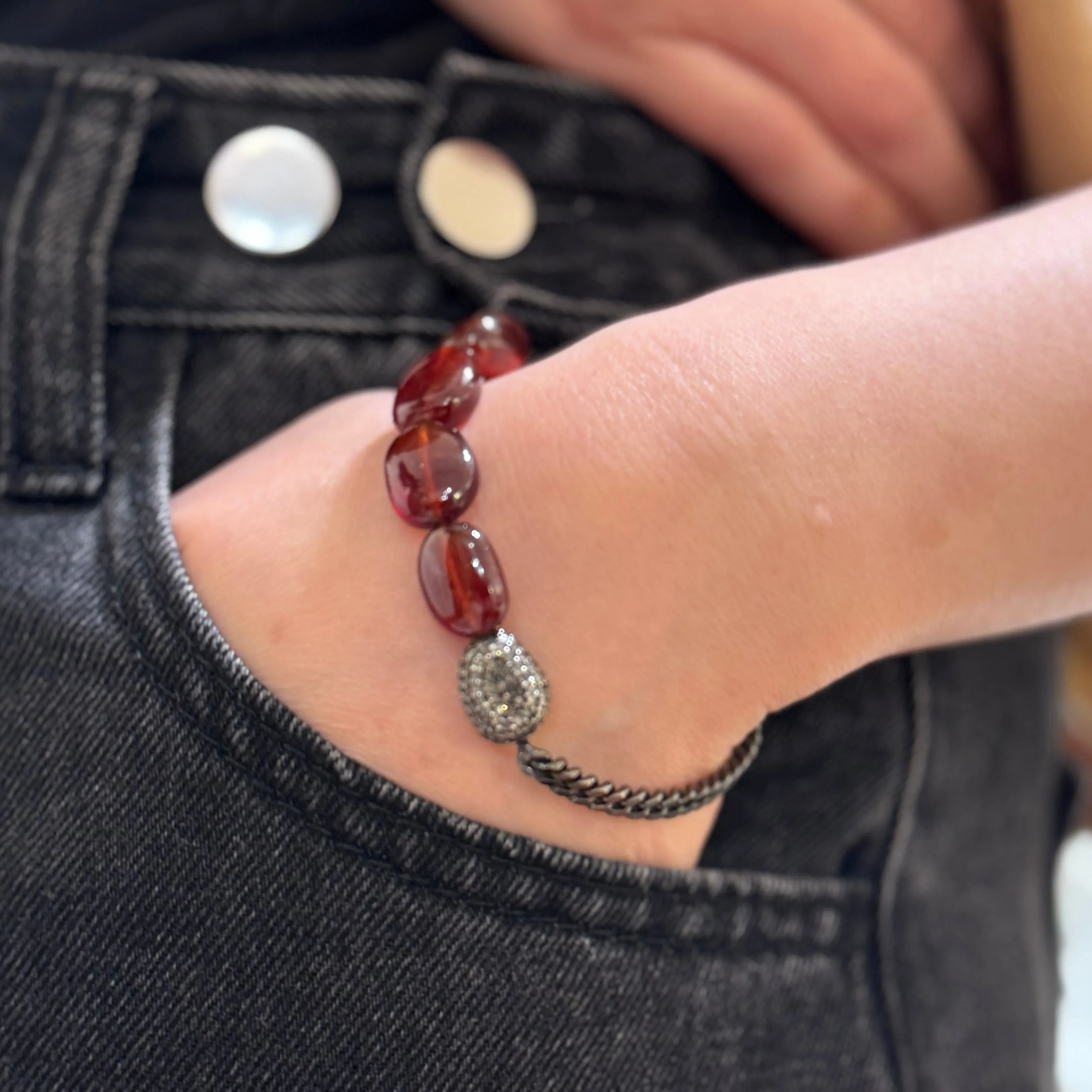 Double Edge Garnet Stretchy Bracelet