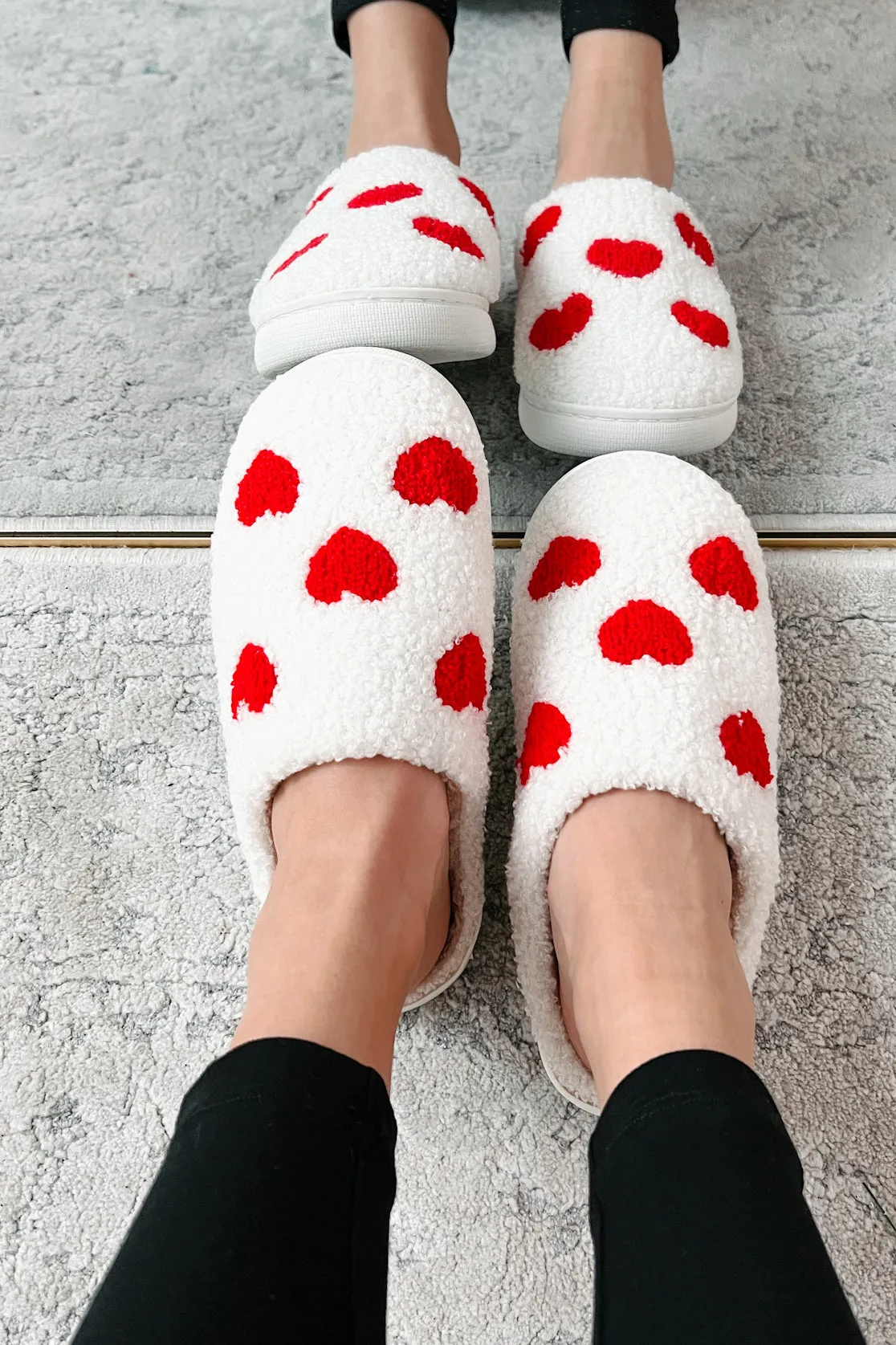 Dream Kind Of Love Fuzzy Heart Slippers (Ivory)
