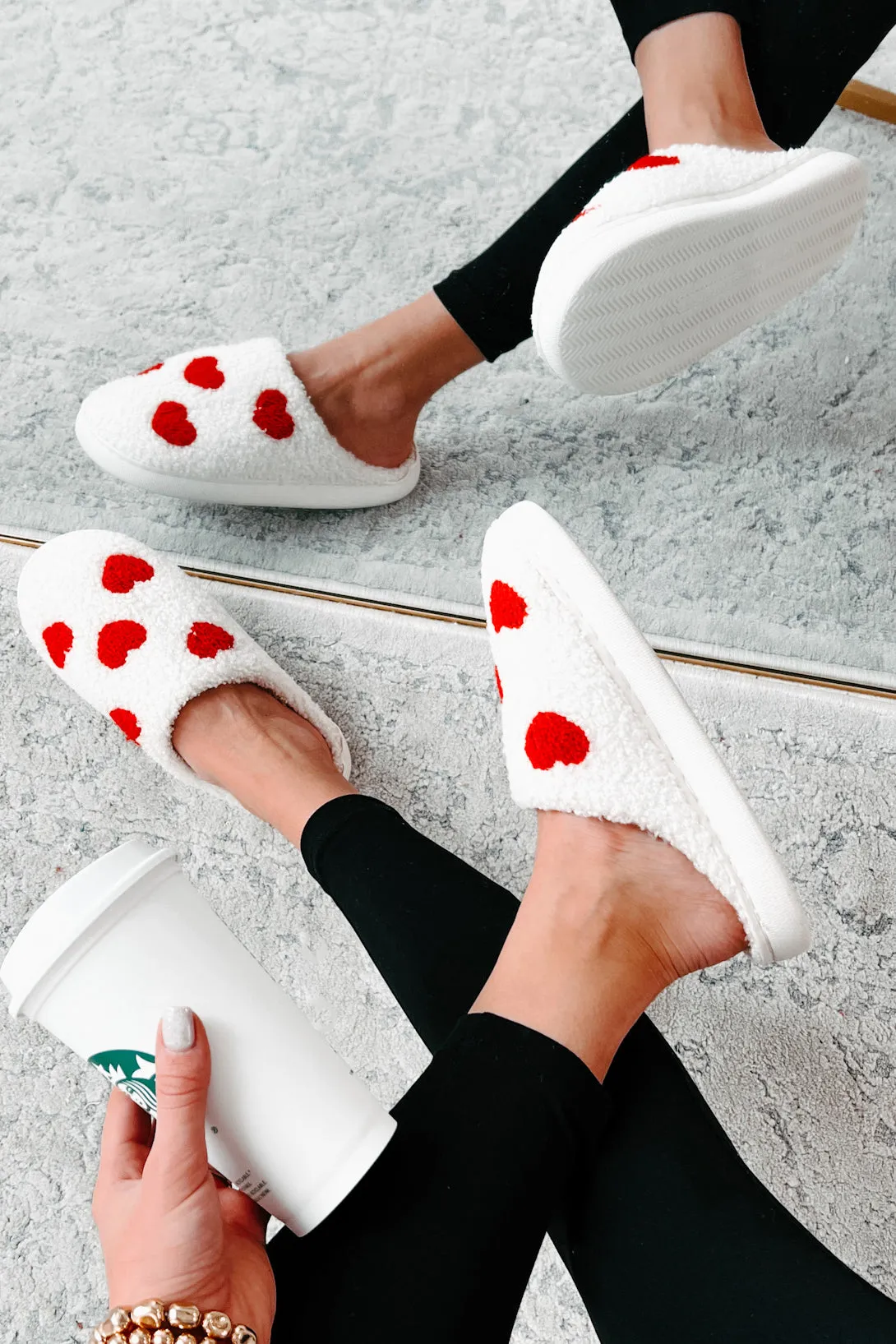 Dream Kind Of Love Fuzzy Heart Slippers (Ivory)