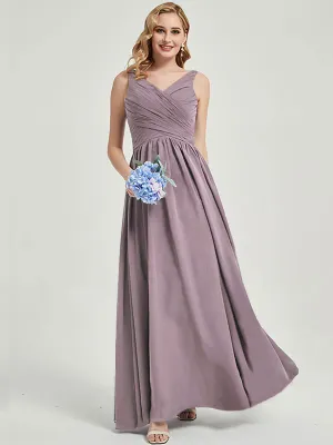 Dusk Wide Straps Sleeveless V-Neck Pleated Flowy Bridesmaid Dress