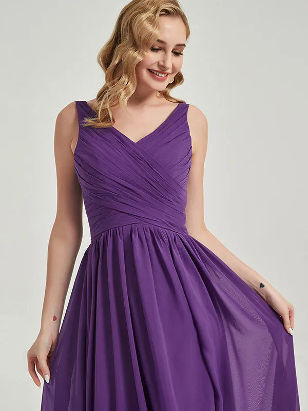 Dusk Wide Straps Sleeveless V-Neck Pleated Flowy Bridesmaid Dress