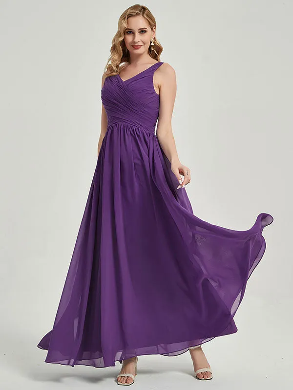 Dusk Wide Straps Sleeveless V-Neck Pleated Flowy Bridesmaid Dress