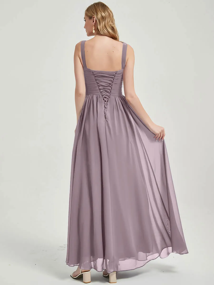 Dusk Wide Straps Sleeveless V-Neck Pleated Flowy Bridesmaid Dress