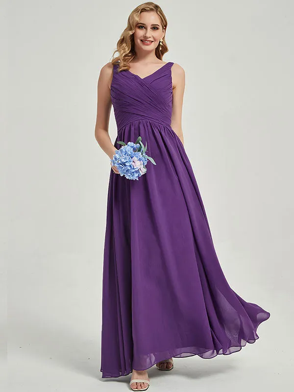 Dusk Wide Straps Sleeveless V-Neck Pleated Flowy Bridesmaid Dress