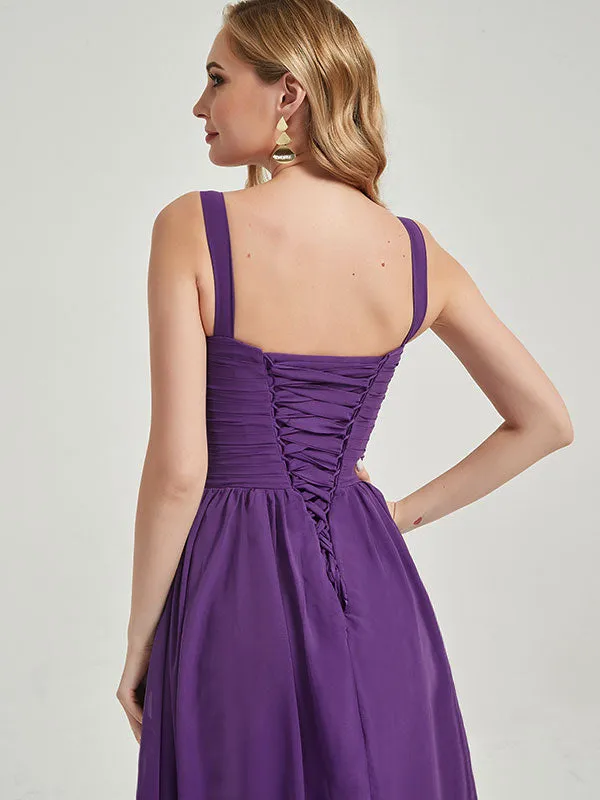 Dusk Wide Straps Sleeveless V-Neck Pleated Flowy Bridesmaid Dress