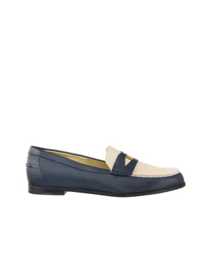 Elvire Navy and beige leather loafer